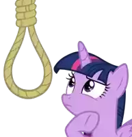 twilight sparkle looking at a rope hanging from a ceiling