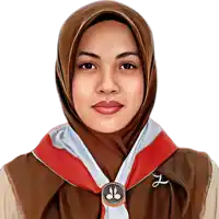 a woman wearing a hijab and a scarf with a badge that says " a " on it