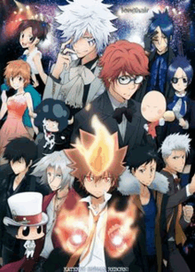 a group of anime characters standing next to each other on a poster .