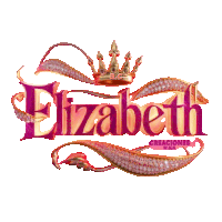 a pink and gold logo for elizabeth with a crown on top