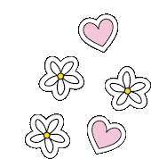 a group of flowers and hearts on a white background .