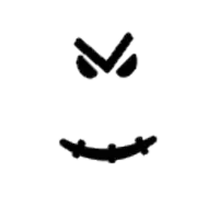 a black and white drawing of a smiley face with stitches on it .