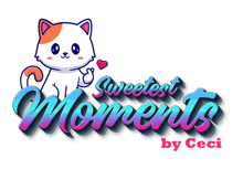 a logo for sweetest moments by ceci with a cat and a heart