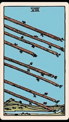 a tarot card with a picture of a bunch of sticks flying in the sky .