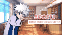 a cartoon character with the words boosts thank you for boosting below him