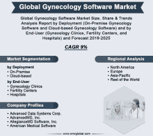 a poster titled global gynecology software market showing the market segmentation by deployment and regional analysis