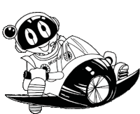 a black and white drawing of a cartoon character riding a skateboard .