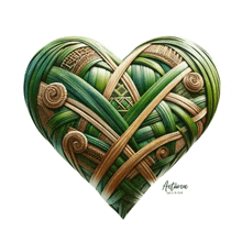 a painting of a heart made out of green leaves and straw