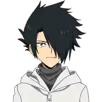 a drawing of a young boy with black hair and a white jacket