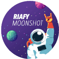 a cartoon illustration of an astronaut with the words riafy moonshot above him