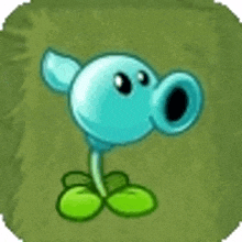 a blue peashooter from plants vs zombies is a cartoon character with a big mouth .