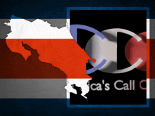 a map of costa rica with a logo for ica 's call center behind it