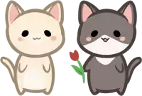 two cartoon cats are standing next to each other and one is holding a flower