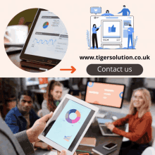 an advertisement for tigersolution.co.uk shows a group of people sitting at desks