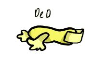 a cartoon drawing of a yellow towel with the word ded written below it