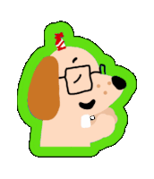 a cartoon dog with glasses and a party hat