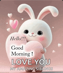 a bunny is holding a heart and says " good morning "