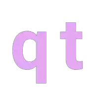 a purple letter q and a purple letter t are on a white background