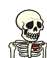 a skeleton with a red heart in its chest