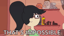 a cartoon says that 's impossible in front of a shelf