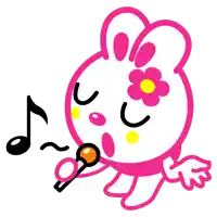 a pink bunny with a flower on its head singing into a microphone