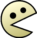 a pac man smiley face with two black circles on it 's eyes and a black outline .