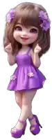 a little girl is wearing a purple dress and purple heels