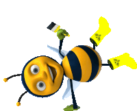 a cartoon bee is holding a brush and wearing a pair of yellow socks with a bee on them