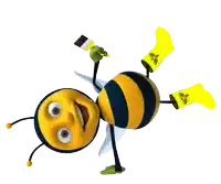 a cartoon bee is holding a brush and wearing a pair of yellow socks with a bee on them