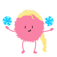 a pink cartoon character with blonde hair and a braid is holding snowflakes