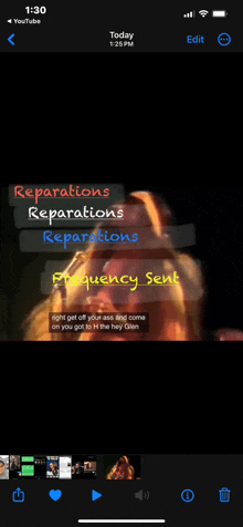 a screenshot of a video that says ' reparations reparations reparations frequency sent ' at the top