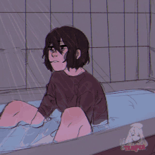 a drawing of a girl sitting in a bathtub with the name semper on the bottom