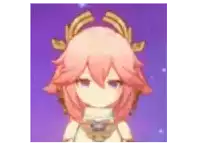 a blurred image of a girl with pink hair and antlers on her head