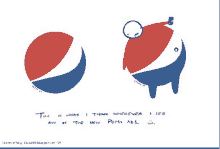 a drawing of a pepsi logo with the words " what i think whenever i see " below it