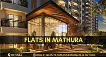 an advertisement for flats in mathura shows an artist 's impression of the entrance