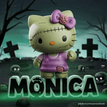 a hello kitty with a brain on her head and the name monica