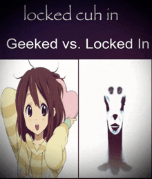 a picture of a girl with a heart next to a picture of a ghost with the words geeked vs. locked in