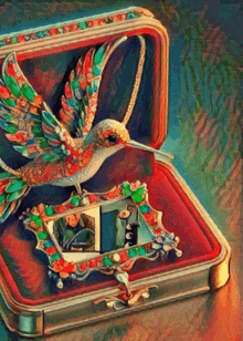 a painting of a hummingbird in a case