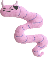 a pink worm with horns and a heart on it