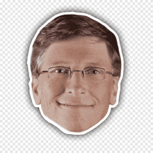 a sticker of bill gates ' face with glasses on