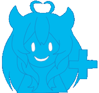 a blue drawing of a girl with horns and a heart in her hair