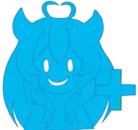 a blue drawing of a girl with horns and a heart in her hair