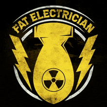 a logo for a fat electrician with a yellow bomb and lightning bolts