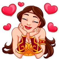 a cartoon illustration of a woman with her eyes closed and hearts around her