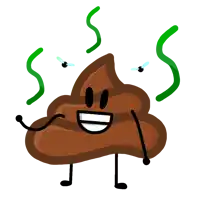 a cartoon drawing of a brown poop with a face and arms