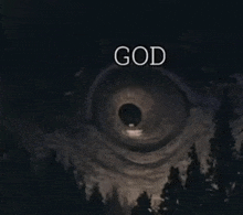 a painting of a giant eye with the word god above it .