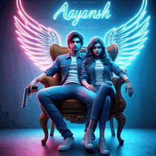 a poster for a movie called aayansh shows a man and a woman sitting in a chair