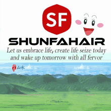 a logo for shunfahair with a picture of mountains