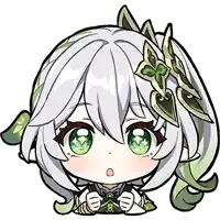 a chibi girl with white hair and green eyes is sitting down .