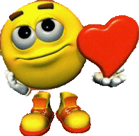 a smiley face is holding a red heart in his hands